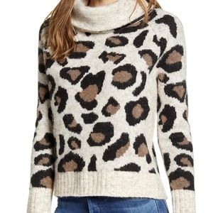 RD Style Leopard Jacquard Cowl Neck Sweater